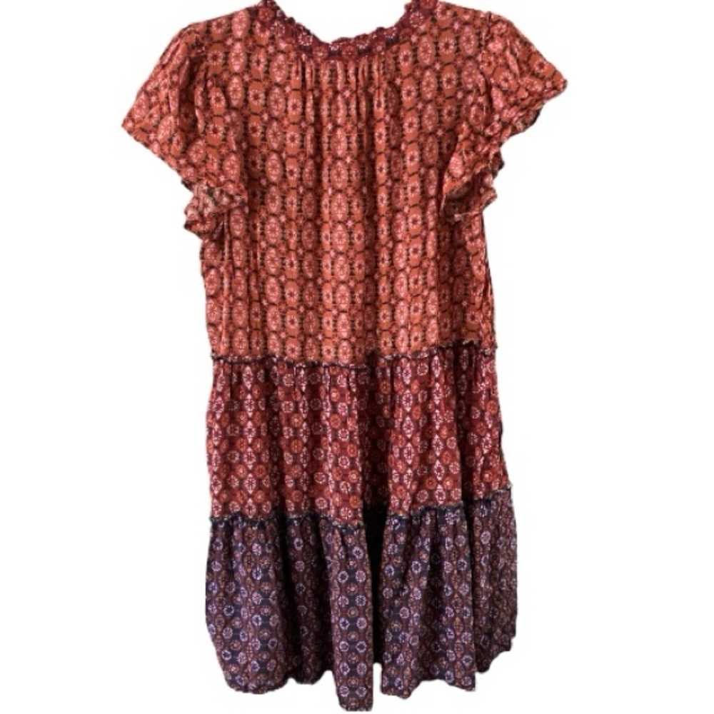 By Anthropologie Tiered Dress, Mini, Geometric, Sz M, Modal, Boho, Peasant - Picture 11 of 14